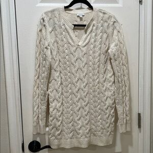 J. JILL CHENILLE Ivory V-Neck Cable Knit Sweater SIZE Small (Tall) EUC